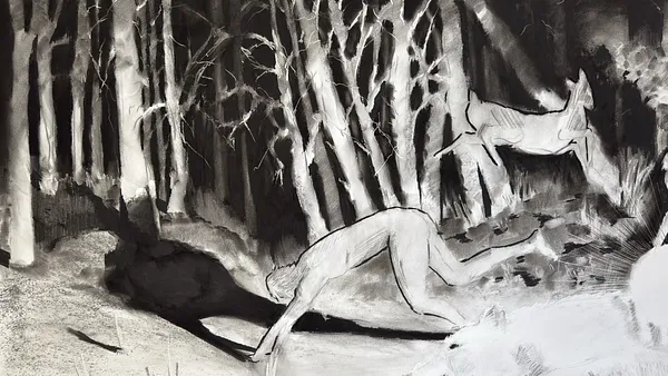 Image of Koliada by kohinooooooooooooor, size: 220 x 90 см | 86.6 x 35.4 in, made of Charcoal on paper, Graphics medium, from Kyiv, part of the Sun series, priced at €500 Photo 3 of 3.