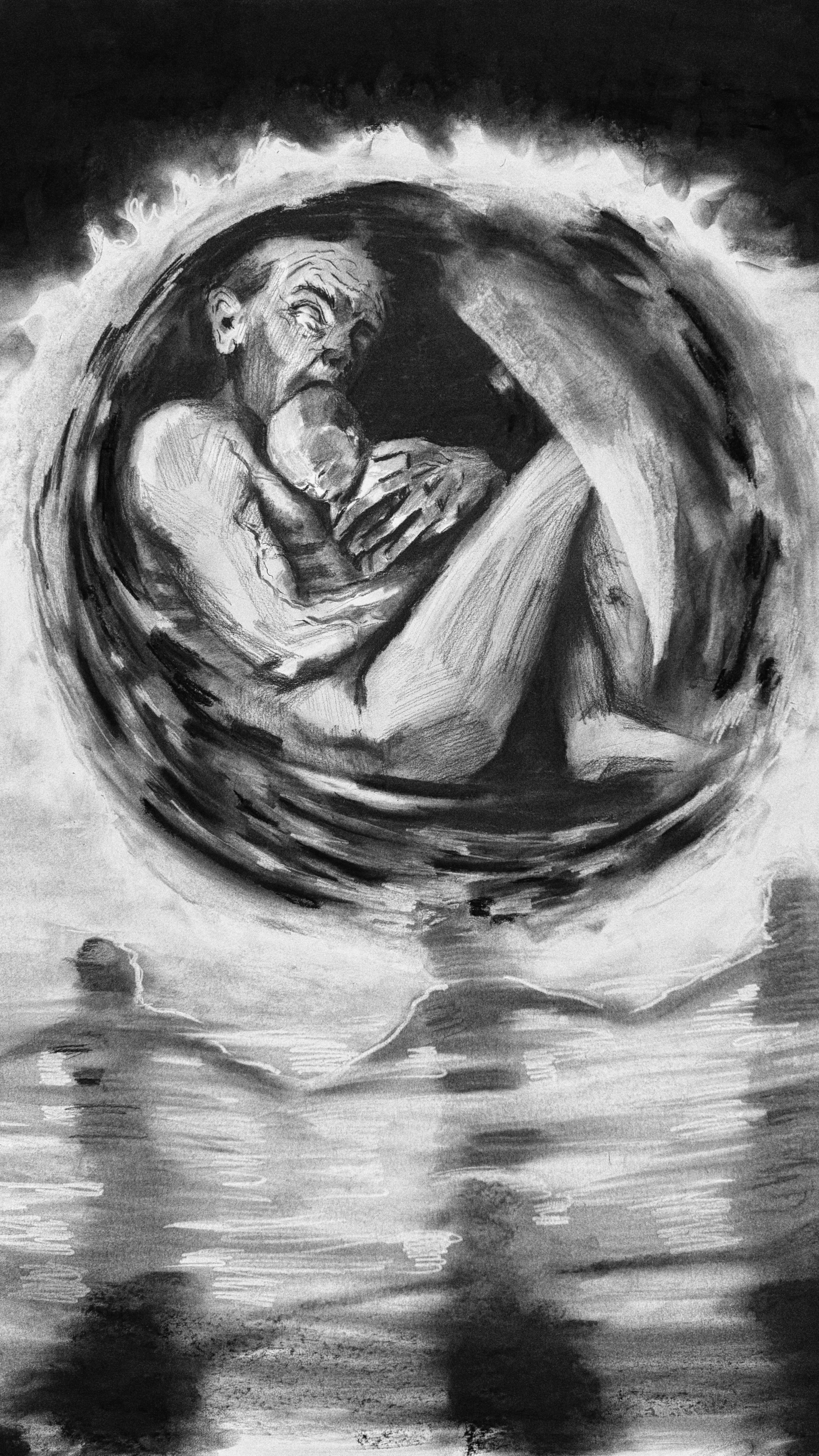 Image of Solon by kohinooooooooooooor, size: 220 x 90 см | 86.6 x 35.4 in, made of Charcoal on paper, Graphics medium, from Kyiv, part of the Sun series, priced at €500 Photo 2 of 3.