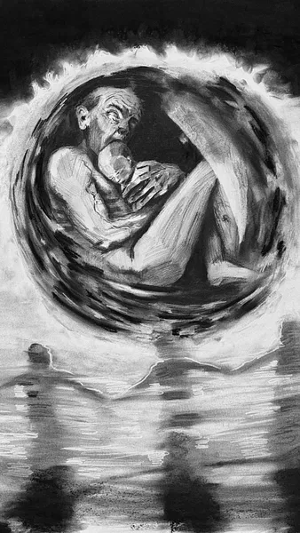 Image of Solon by kohinooooooooooooor, size: 220 x 90 см | 86.6 x 35.4 in, made of Charcoal on paper, Graphics medium, from Kyiv, part of the Sun series, priced at €500 Photo 2 of 3.