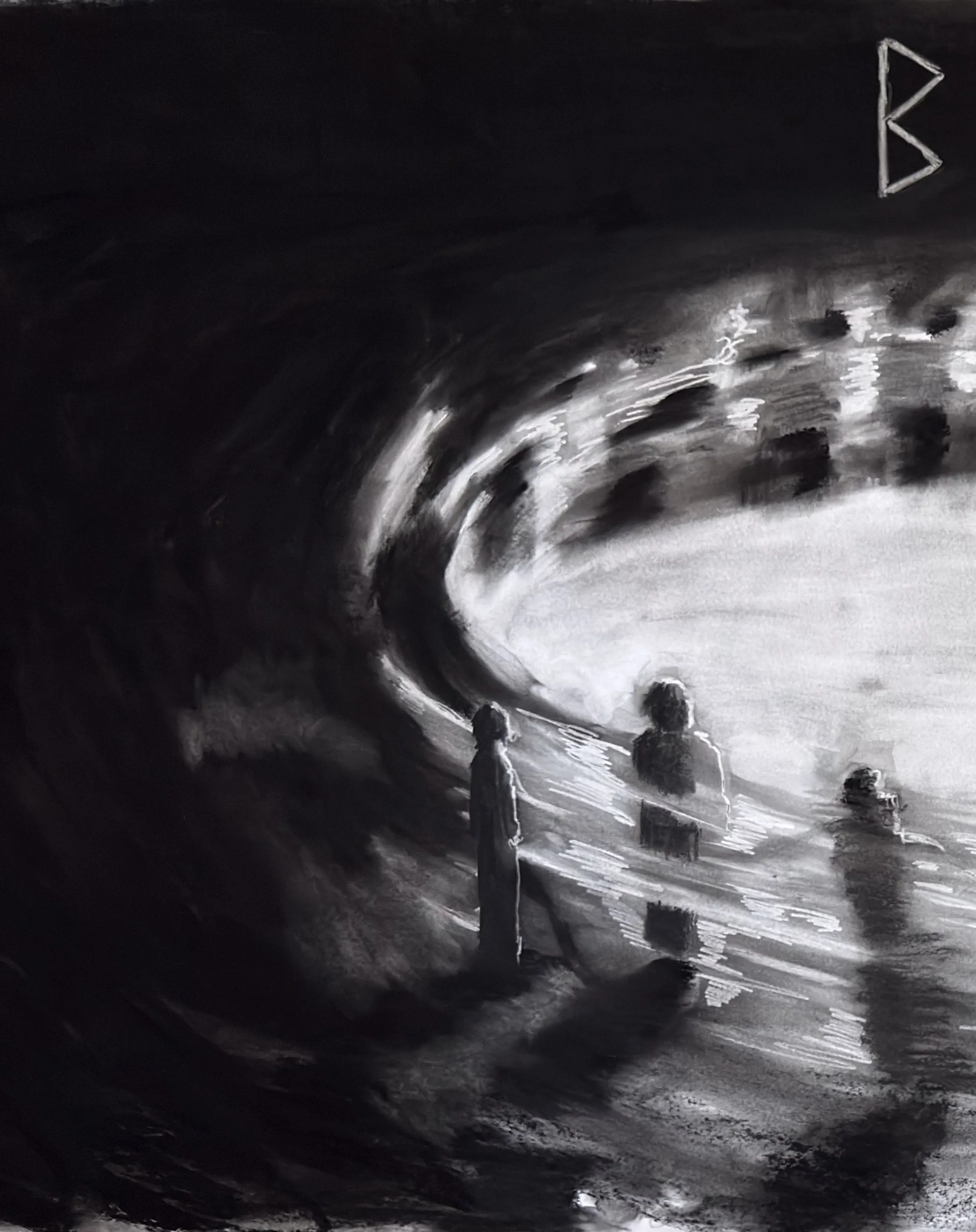 Image of Solon by kohinooooooooooooor, size: 220 x 90 см | 86.6 x 35.4 in, made of Charcoal on paper, Graphics medium, from Kyiv, part of the Sun series, priced at €500 Photo 3 of 3.