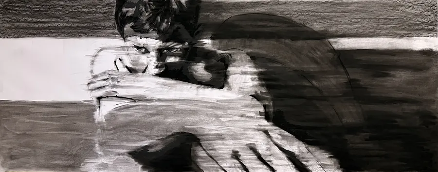 Image of East by kohinooooooooooooor, size: 220 x 90 см | 86.6 x 35.4 in, made of Charcoal on paper, Graphics medium, from Kyiv, part of the Sun series, priced at €500