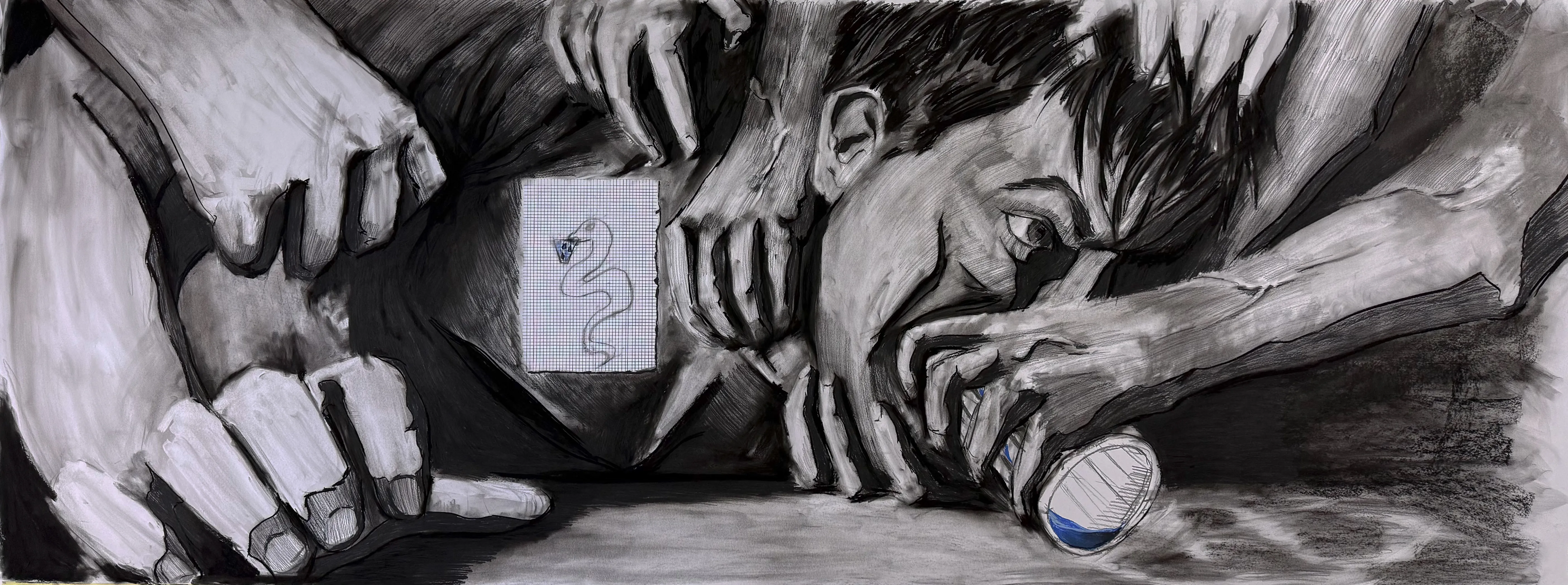 Зображення "Соціум 2" від kohinooooooooooooor, розмір: 230 x 90 см | 90.5 x 35.4 in, матеріали: Вугілля, суха пастель, медіум: Графіка, місто: Київ, серія: Ейфорбіа хеліоскопія, ціна: €500 Фото 1 з 6.