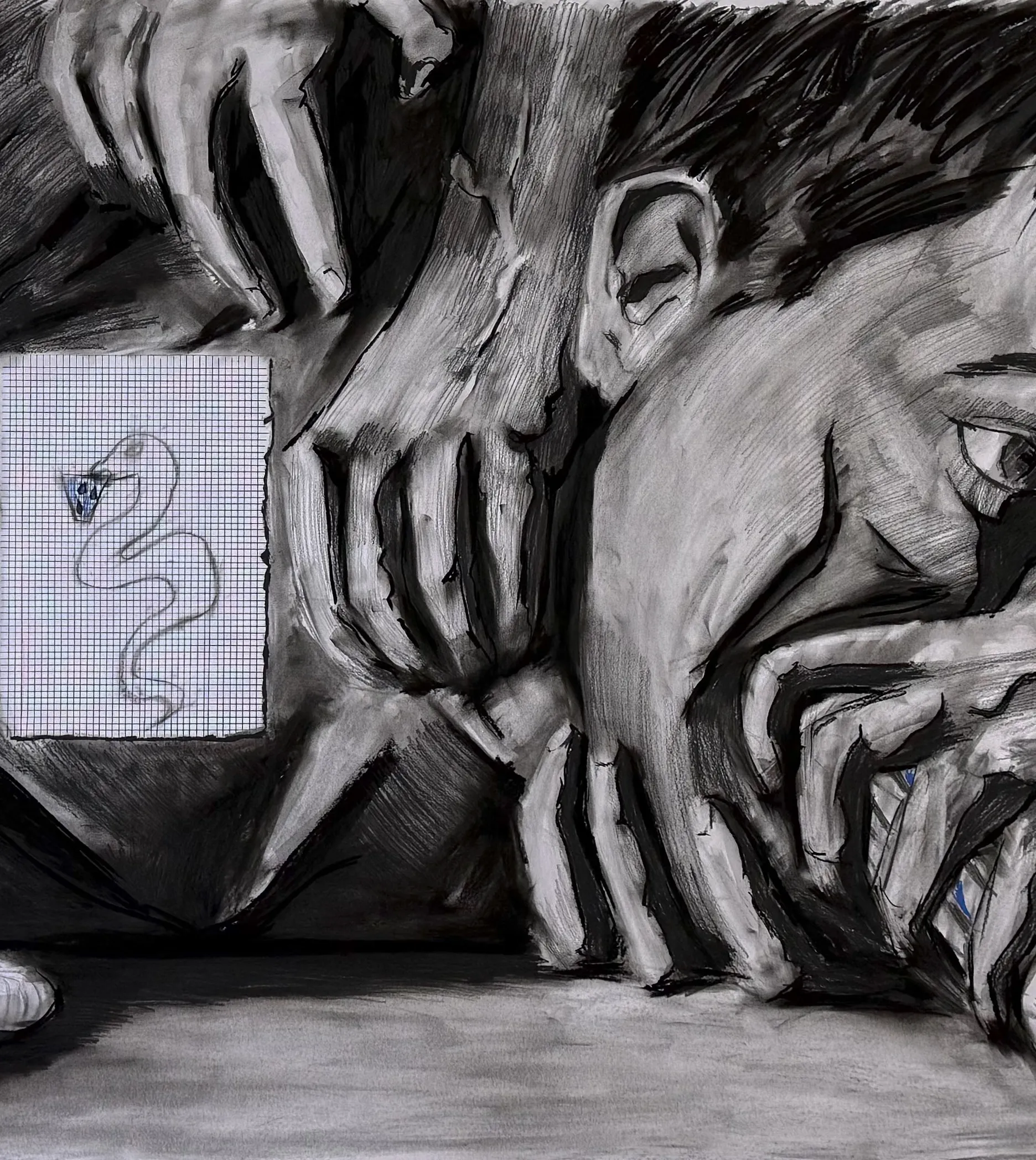 Зображення "Соціум 2" від kohinooooooooooooor, розмір: 230 x 90 см | 90.5 x 35.4 in, матеріали: Вугілля, суха пастель, медіум: Графіка, місто: Київ, серія: Ейфорбіа хеліоскопія, ціна: €500 Фото 3 з 6.